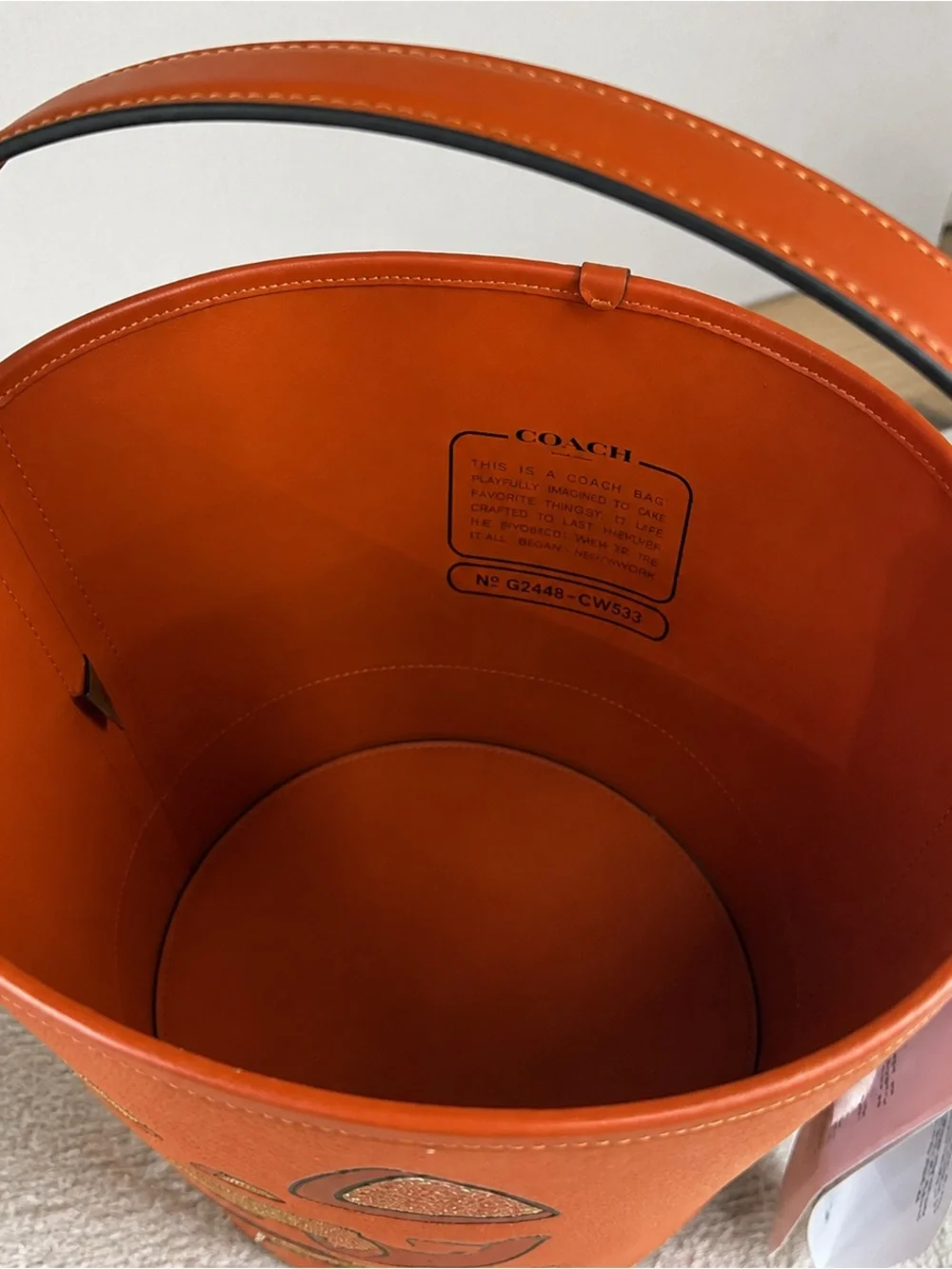 COACH Kids Orange Glitter Jack-O'-Lantern Bucket Bag